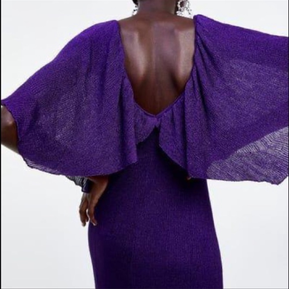 24.-π₯°π₯°ZARA Metallic Purple Cape Maxi Dressπ₯°π₯° - Picture 5 of 15